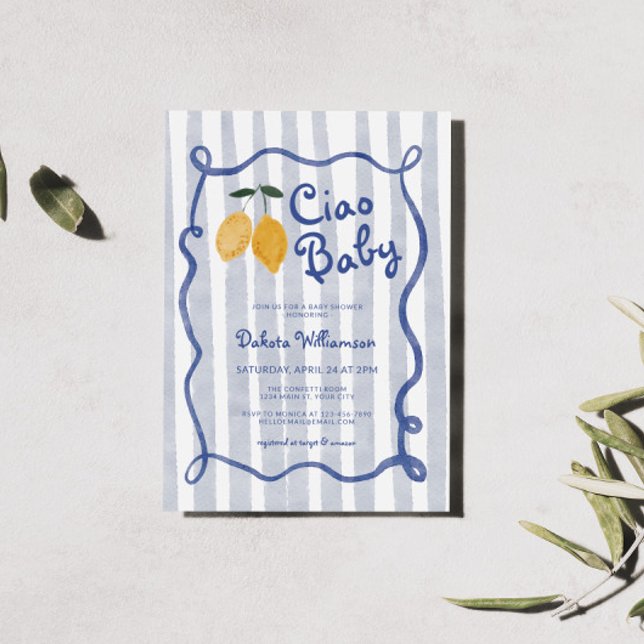 Hej Baby Lemon Boys Baby Shower Inbjudningar (Ciao Baby Boy Baby Shower Lemon Invite)