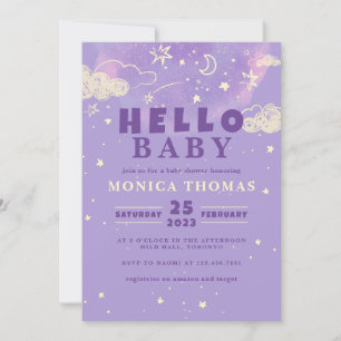 Hej Baby Lila Dream Baby Shower Inbjudningar