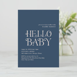 Hej Baby - marinblå modern babydusch Inbjudningar