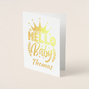Hej Baby med Krona Baby Namn Folierat Kort