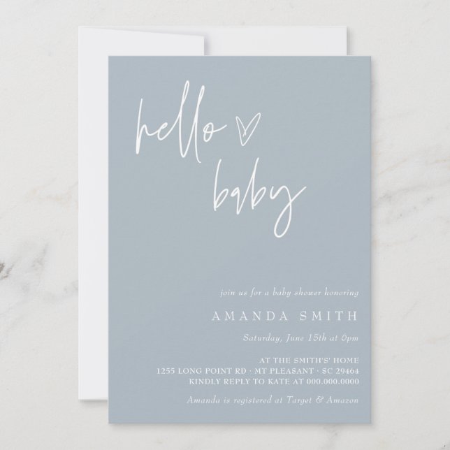 Hej Baby minimalist Boho Blue Boy Shower I Inbjudningar (Framsida)