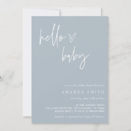 Hej Baby minimalist Boho Blue Boy Shower I Inbjudningar