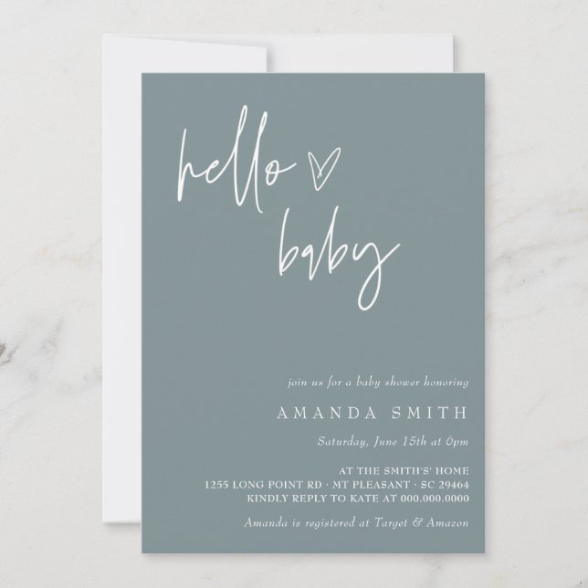 Hej Baby minimalist Boho Blue Boy Shower I Inbjudningar (Framsida)