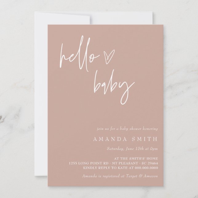 Hej Baby minimalist Girl Boho Baby Shower Inbjudningar (Framsida)