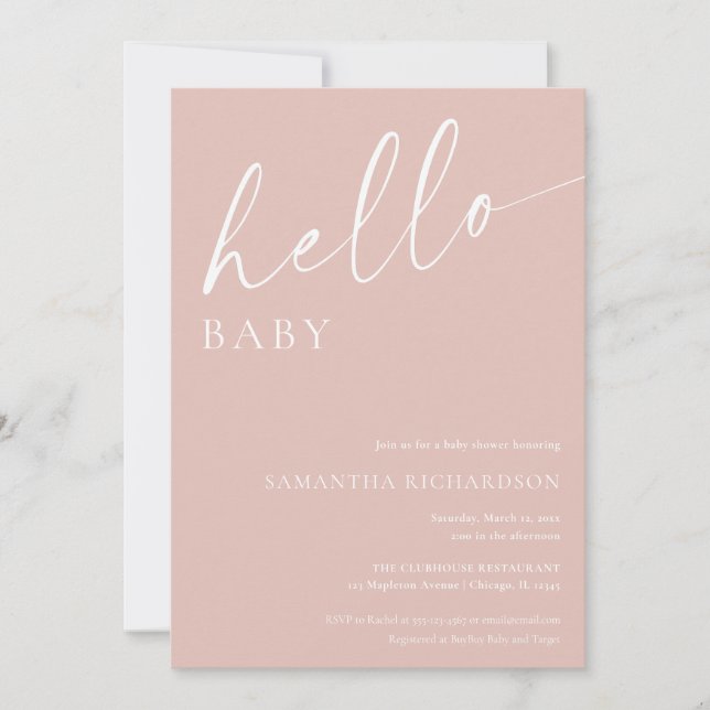 Hej baby minimalistisk  rosa, babydusch för barn i inbjudningar (Framsida)