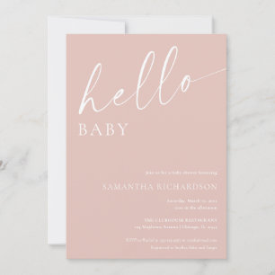 Hej baby minimalistisk rosa, babydusch för barn i inbjudningar