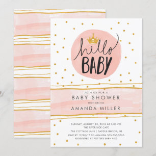 HEJ BABY ・ Modern BabyShower-inbjudan för flickor Inbjudningar