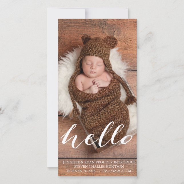 HEJ BABY MODERN BIRTH ANNOUNCEMENT PHOTOCARD MEDDELANDE (Framsida)