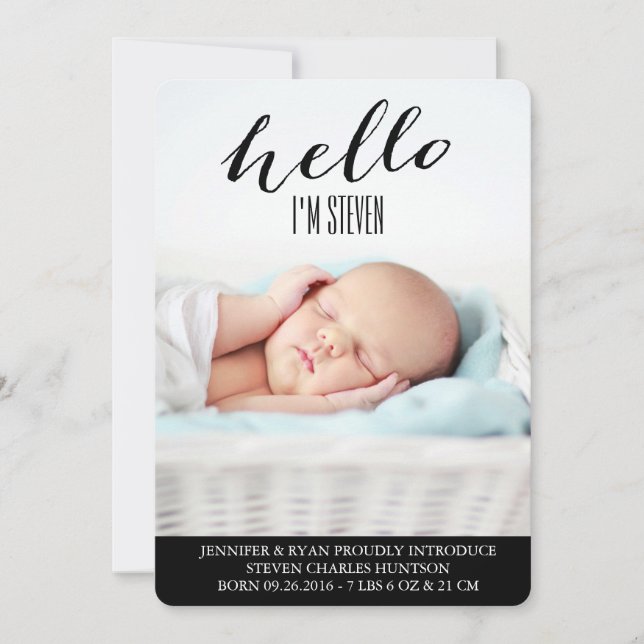 HEJ BABY MODERN BIRTH ANNOUNCEMENT PHOTOCARD MEDDELANDE (Framsida)