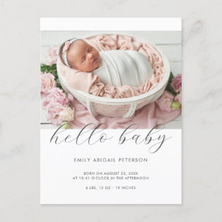 Hej Baby Modern Enkel Foto Födelseannons Vykort