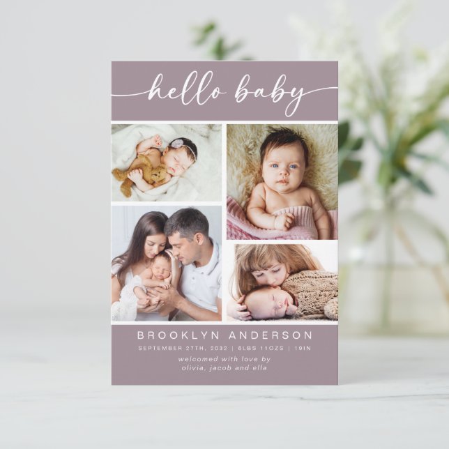 Hej Baby | Modern fyra foto-födelse Meddelande (Stående Fram)