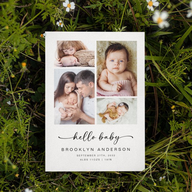 Hej Baby | Modern fyra foto-födelse Meddelande (Skapare uppladdad)