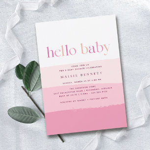 Hej Baby Modern Rosa Ombre Girl Baby Shower Inbjudningar