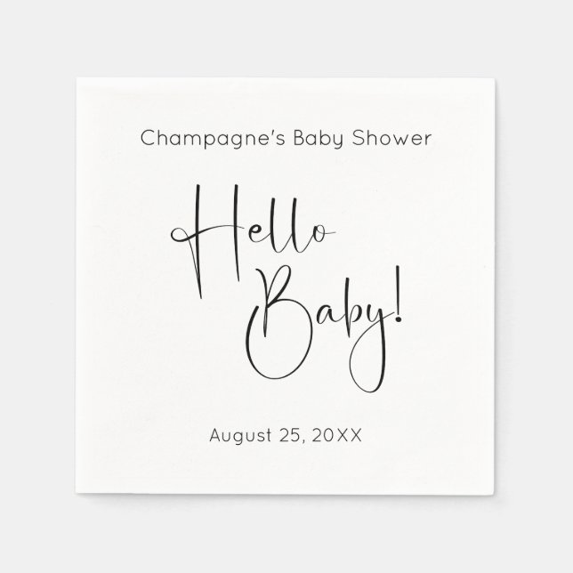 Hej Baby Modern Script Baby Shower Pappersservett (Framsidan)