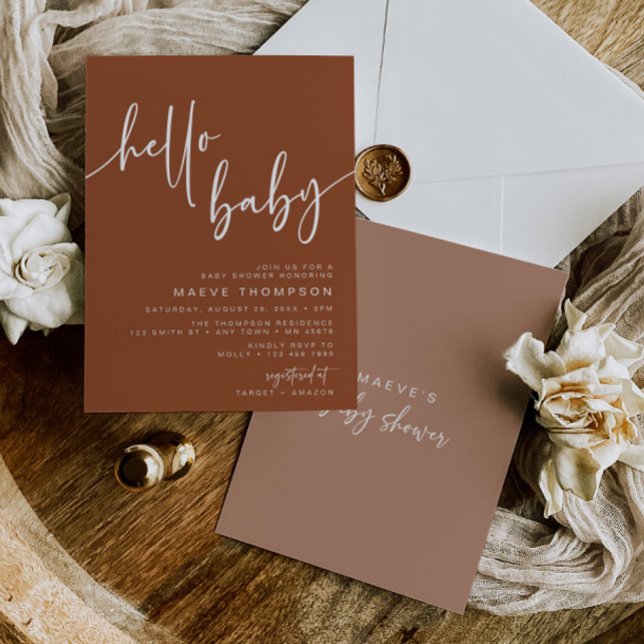 Hej Baby Modern Terracotta Baby Shower Inbjudan (Skapare uppladdad)