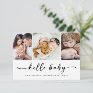 Hej Baby Modern tre foto-födelse Meddelande