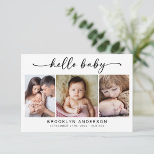 Hej Baby Modern tre foto Nyfödd bebis Tack Kort