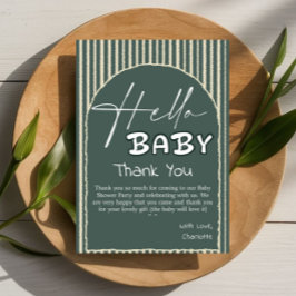 Hej Baby Mörkgröna Ränder Baby Shower Tack Kort