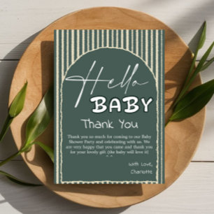 Hej Baby Mörkgröna Ränder Baby Shower Tack Kort