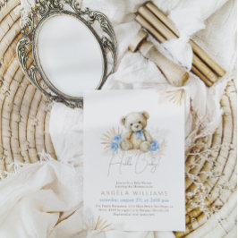 Hej Baby Nalle Boho Blue Boy Shower Inbjudningar