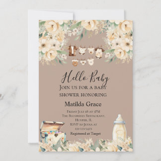 Hej Baby Neutralt hela Beige Inbjudningar