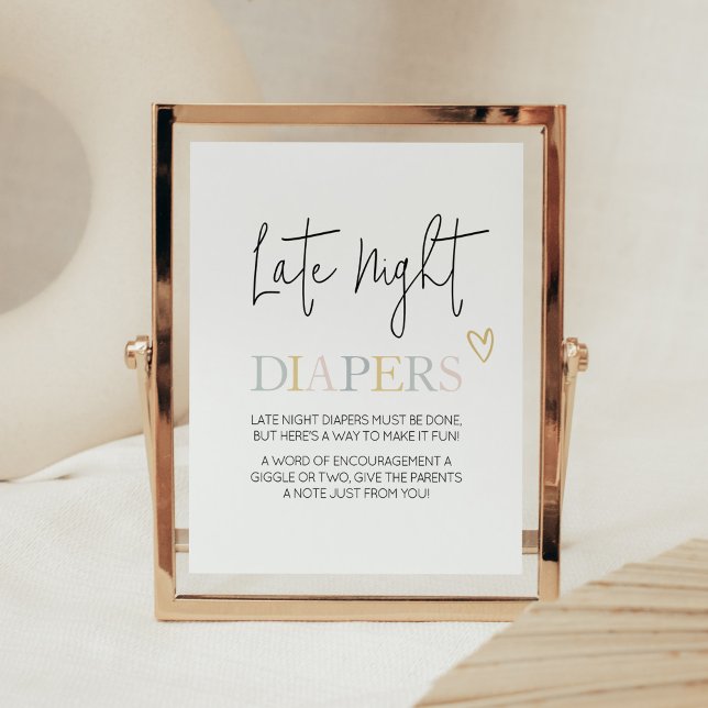 Hej Baby Neutralt minimalistisk sen nattblöjor Poster (Pastel Letters Minimalist Baby Shower Late Night Diapers Sign)