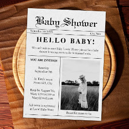 Hej Baby Newspaper Photo Baby Shower Inbjudningar