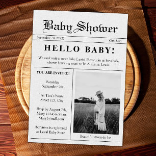 Hej Baby Newspaper Photo Baby Shower Inbjudningar