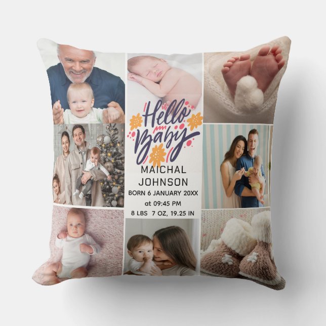 Hej Baby | Nyfödd Statistik 8 Bilder Kudde (Framsida)