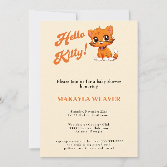hej baby Orange Script-kattbabyskor för kattunge Inbjudningar (Framsida)