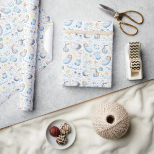 Hej Baby Pojke – Vattenfärg Mönster Design Presentpapper
