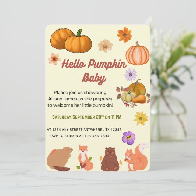 Hej Baby Pumpa Höst Baby Shower Inbjudan  (Stående Fram)