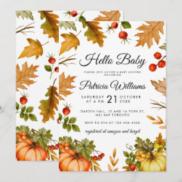 Hej Baby Pumpkin Foliage Autumn Baby Shower Inbjudningar