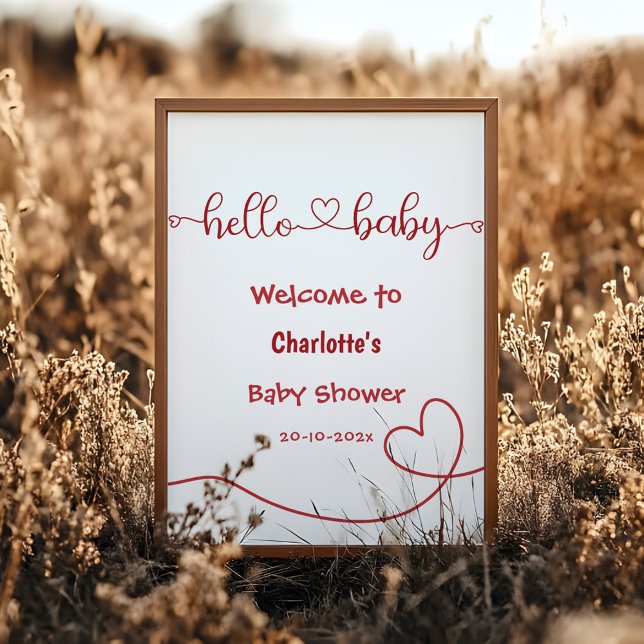 Hej Baby Red Heart Minimum Baby Shower Välkommen Poster (Skapare uppladdad)