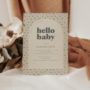 Hej Baby Retro Boho Daisy Baby Shower Inbjudningar