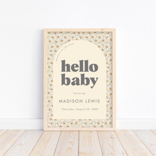 Hej Baby Retro Boho Daisy Välkommen Poster (Available for print & instant digital download!)