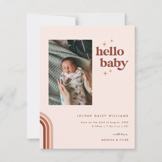 Hej Baby | Retro Boho Födelsekungörelse (Framsida)