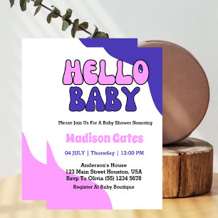 Hej Baby Retro Groovy Färgglad Bebis Shower Inbjudningar
