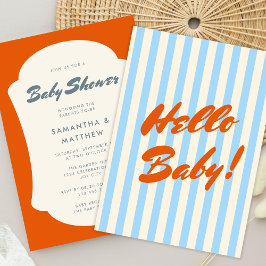 Hej Baby Retro Orange Abstrakt Ram Baby Shower Inbjudningar