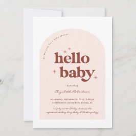 Hej Baby | Retro Rosa & Terrakotta Barnkalas Inbjudningar