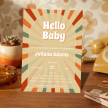 Hej Baby Retro Salvia Grön Röd Orange Bebis Shower