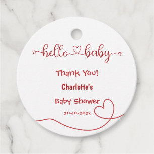 Hej Baby Röda Hjärtat Minimal Babyfirande Gåvor Etiketter