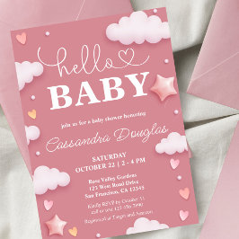 Hej Baby Rosa Clouds Modern Baby Shower Inbjudningar
