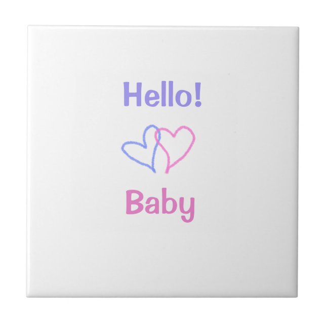 Hej baby rosa lila hjärta namn vattenfärgboho kakelplatta (Framsidan)