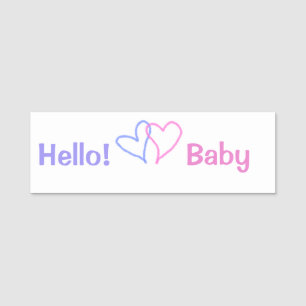Hej baby rosa lila hjärta vattenfärg boho namnbricka