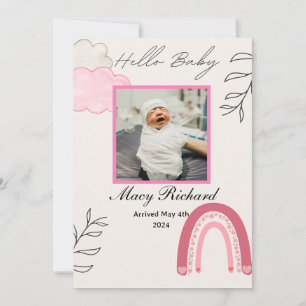 Hej baby rosa regnbåge och meddelande om förlossni