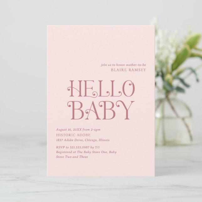 Hej Baby Rosé Modern Bebis Shower Inbjudningar (Stående Fram)