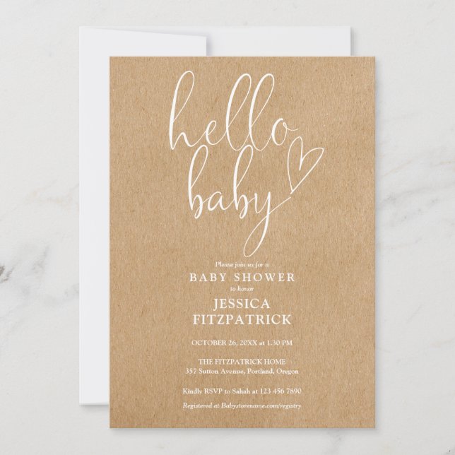 Hej Baby Rustic Kraft alla i en babyskabb Inbjudningar (Framsida)