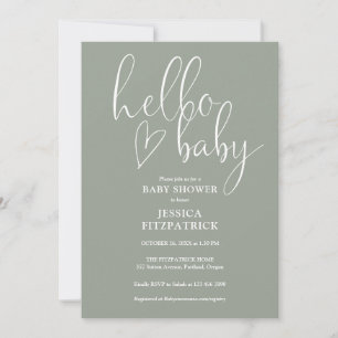 Hej Baby Sagegrön Könsneutral Baby Shower Inbjudningar