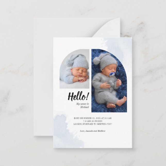 Hej Baby Script 2 Photos Arch Birth Notice Anteckningskort (Framsida)